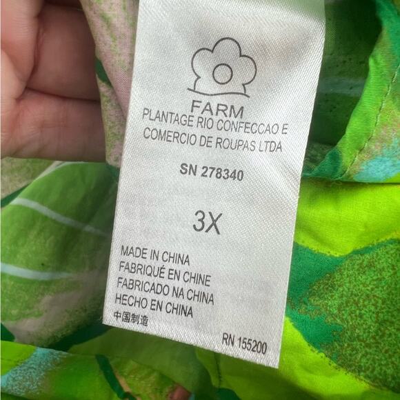 Anthropologie Farm Rio Green palm Leaf Print Dress puff sleeve sz 3x - Picture 8 of 11